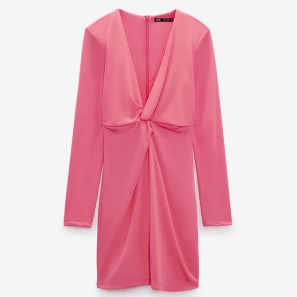 NWT $50R Zara Knotted Front Dress. Neon Pink Size Large - Picture 6 of 11